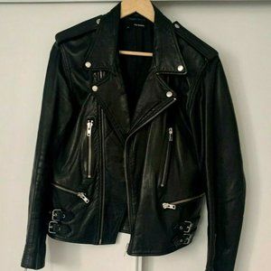 The Kooples Men Black Biker Leather Jacket Size M